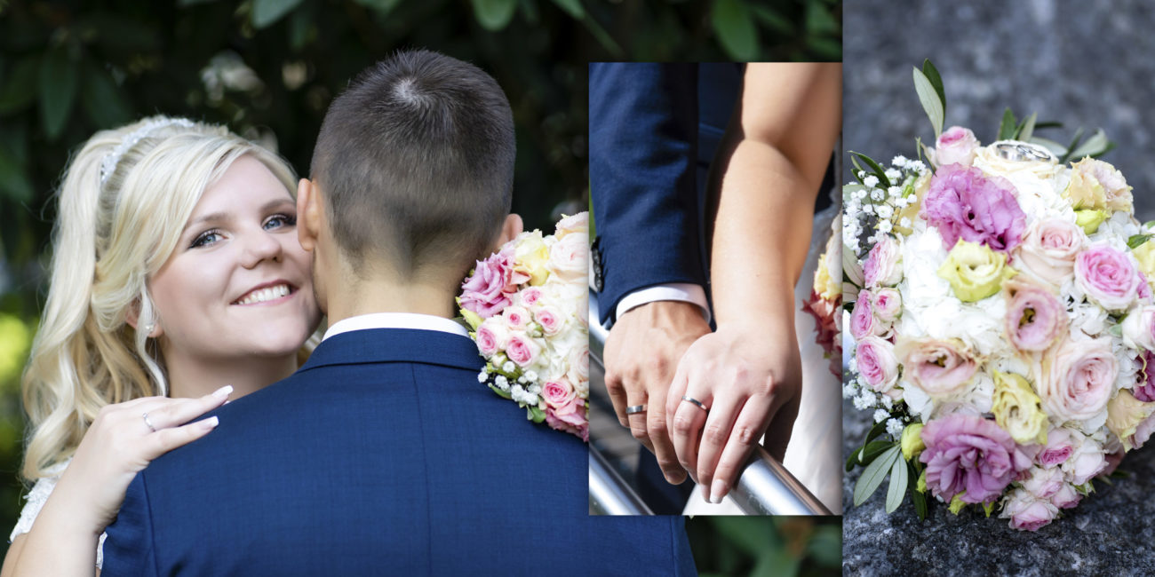 Ein Hochzeitsfotograf fotografiert ein Boho-Brautpaar bei einer rustikalen Outdoor-Trauung.