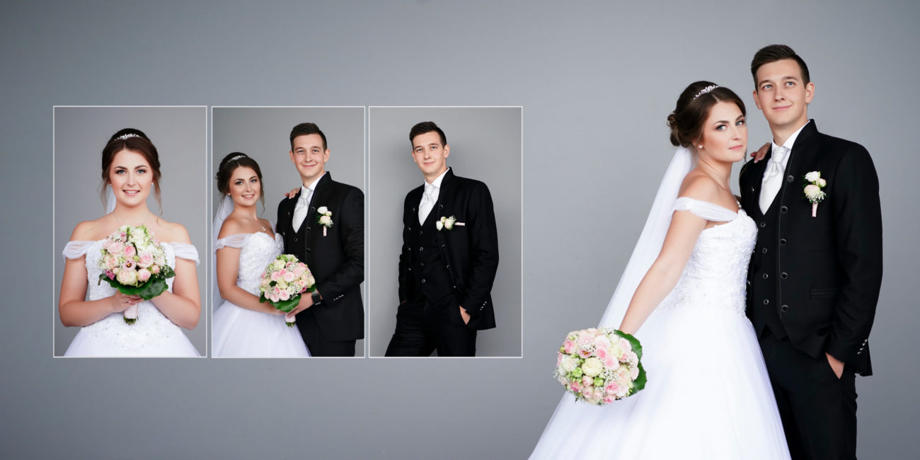 Ein Hochzeitsfotograf hält den ersten Kuss des Brautpaares in einer emotionalen Aufnahme fest.